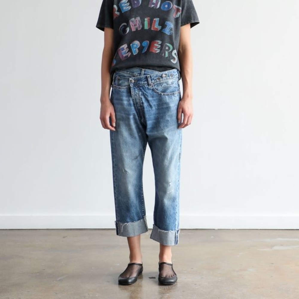 R13 Crossover Jean in Jasper Wash with Paint Smudge